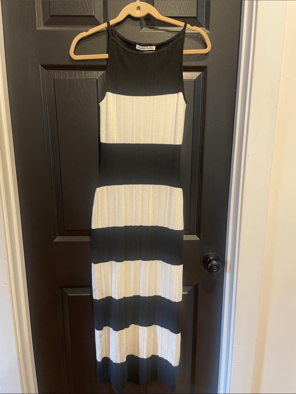 Abercrombie & Fitch Black and White Striped Ribbed Maxi Dress